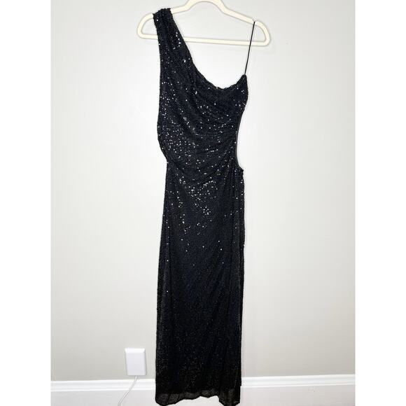 Delfi Collective Womens Sequin Solie One-Shoulder Dress Side Slit Black L NEW - Picture 3 of 9